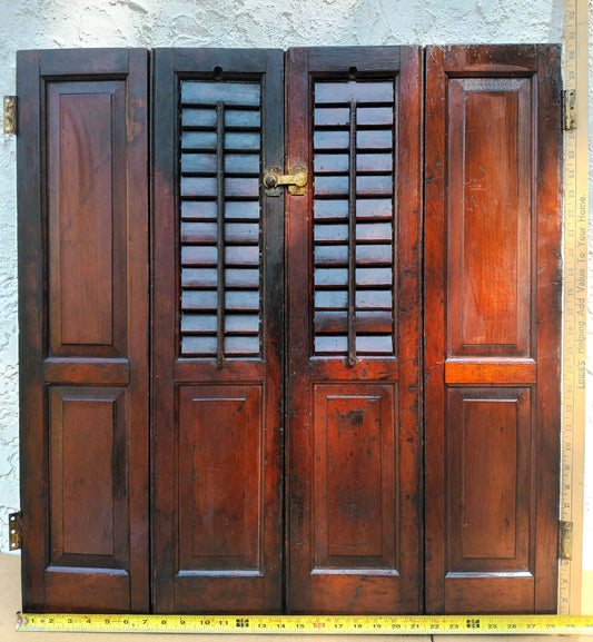 Antique Pair Reclaimed Salvaged Shutter SOLID Wood Wooden Interior Window Bi-fold Shutter 4 Raised Panels Country Rustic Décor -AS IS