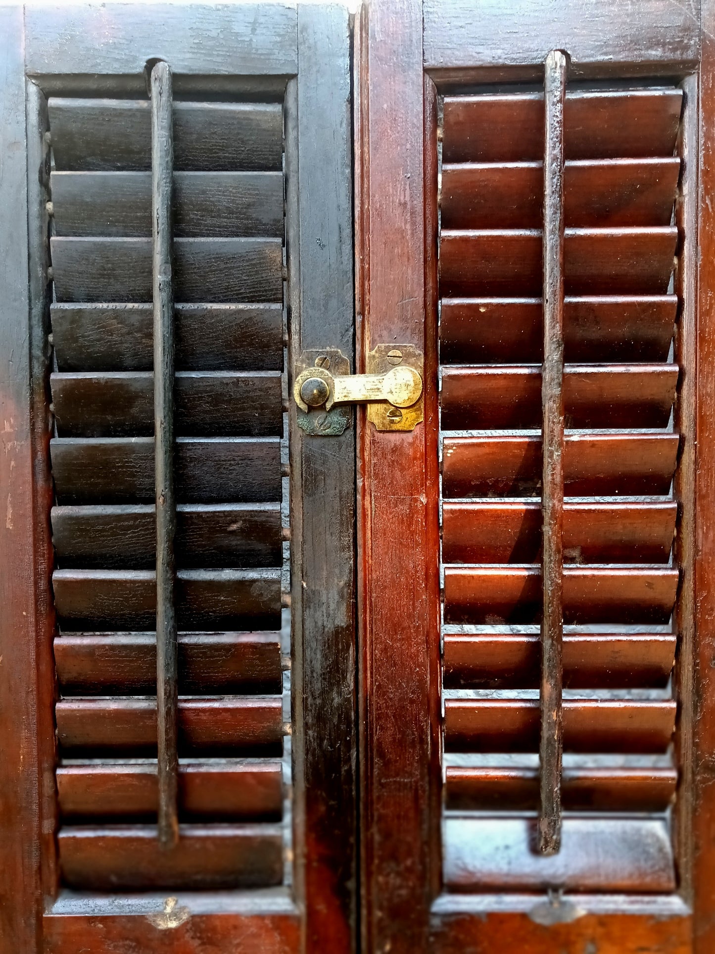 Antique Pair Reclaimed Salvaged Shutter SOLID Wood Wooden Interior Window Bi-fold Shutter 4 Raised Panels Country Rustic Décor -AS IS