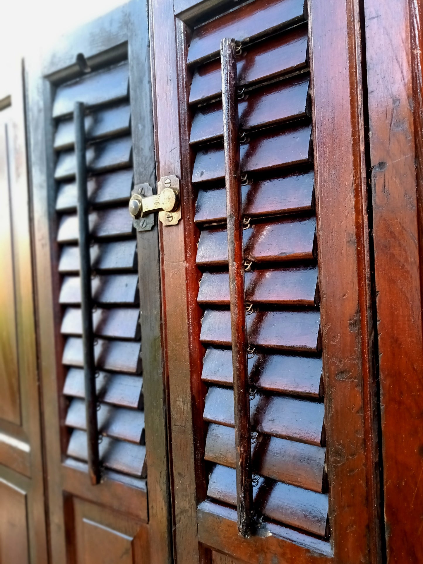 Antique Pair Reclaimed Salvaged Shutter SOLID Wood Wooden Interior Window Bi-fold Shutter 4 Raised Panels Country Rustic Décor -AS IS