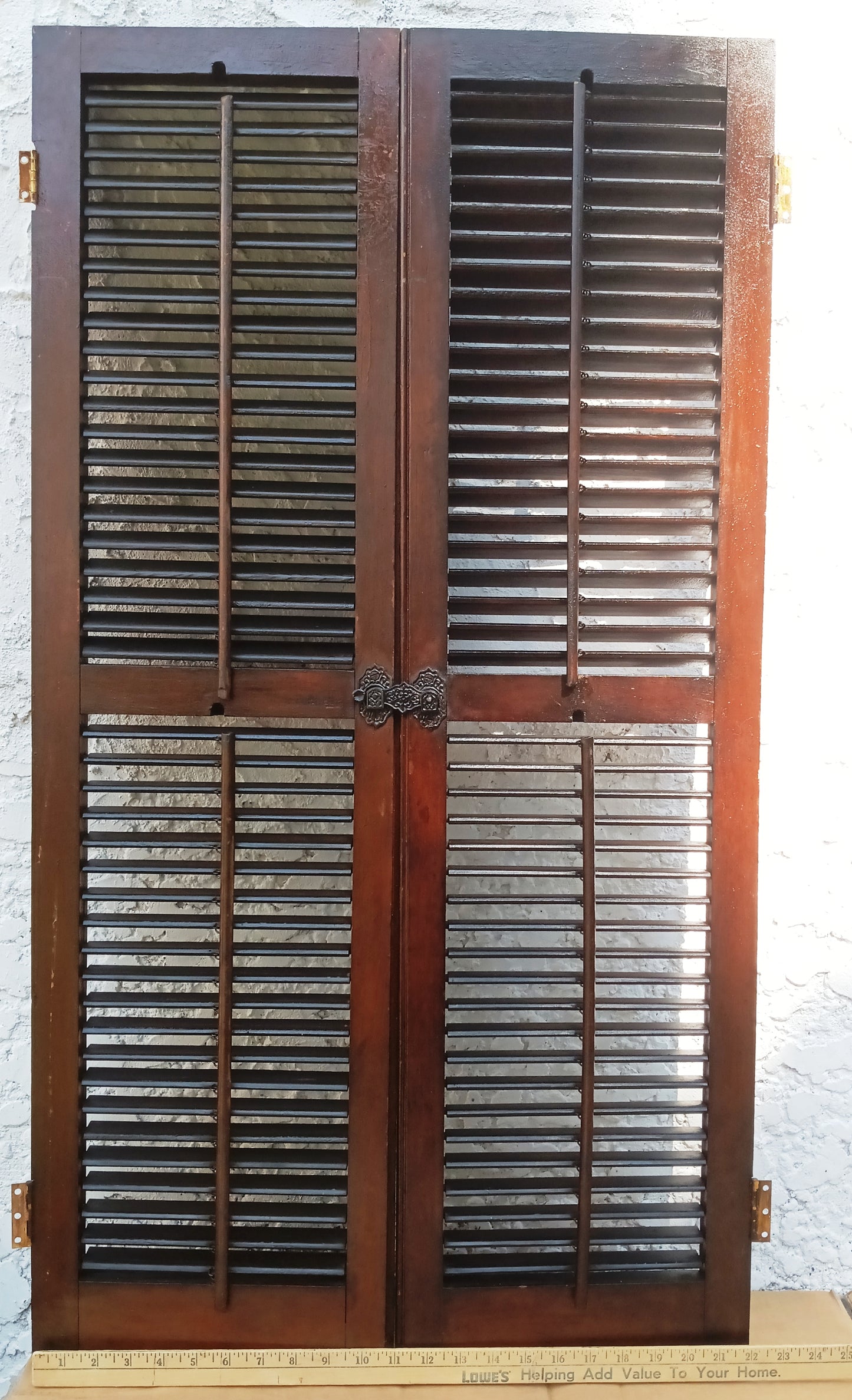 Antique Old Reclaimed Salvaged SOLID Wood Wooden Interior Window Pair Shutters 2 Panels Country Rustic Décor 22" W x 40 3/4” H