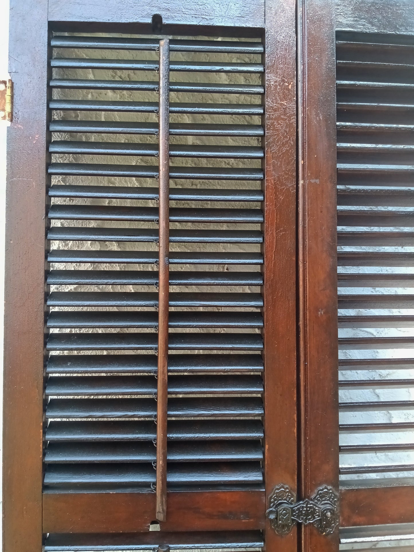 Antique Old Reclaimed Salvaged SOLID Wood Wooden Interior Window Pair Shutters 2 Panels Country Rustic Décor 22" W x 40 3/4” H