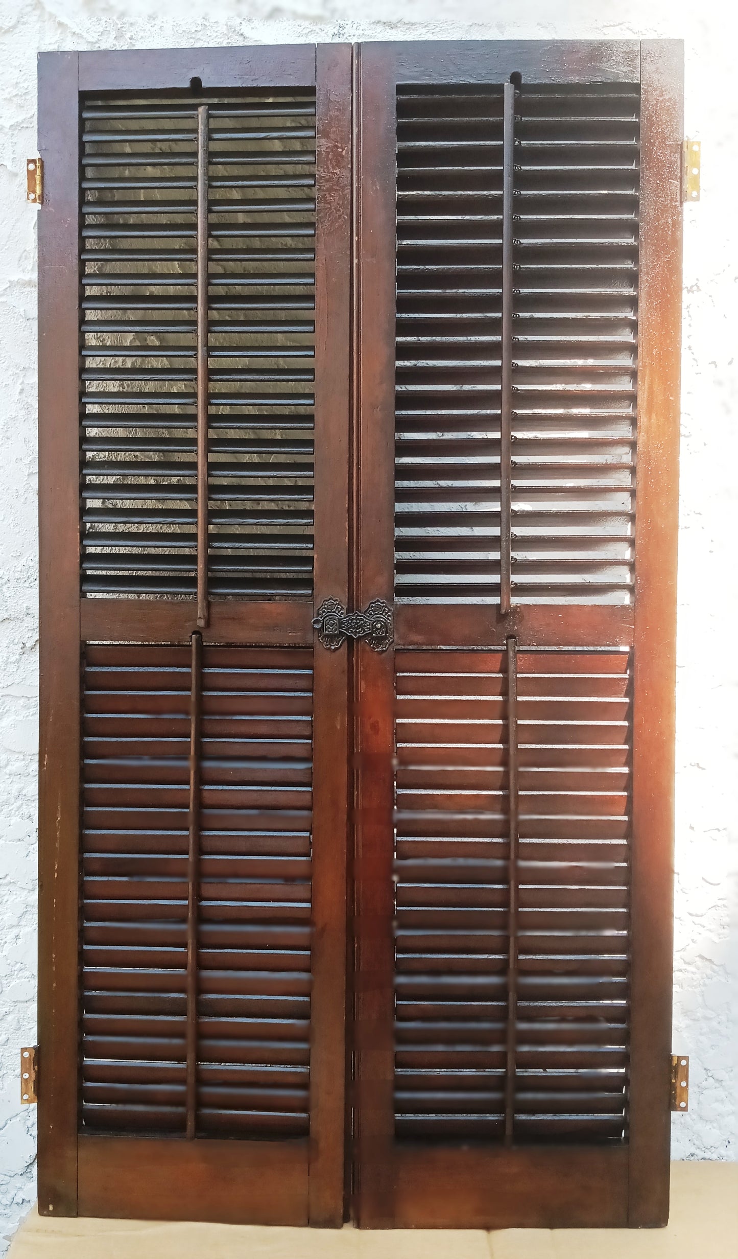 Antique Old Reclaimed Salvaged SOLID Wood Wooden Interior Window Pair Shutters 2 Panels Country Rustic Décor 22" W x 40 3/4” H