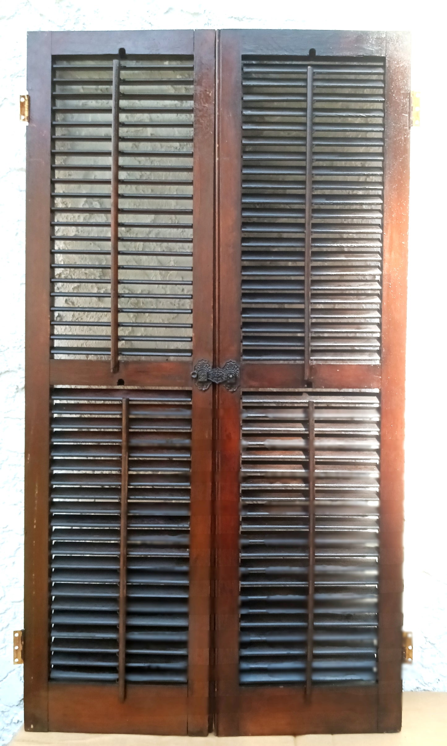 Antique Old Reclaimed Salvaged SOLID Wood Wooden Interior Window Pair Shutters 2 Panels Country Rustic Décor 22" W x 40 3/4” H