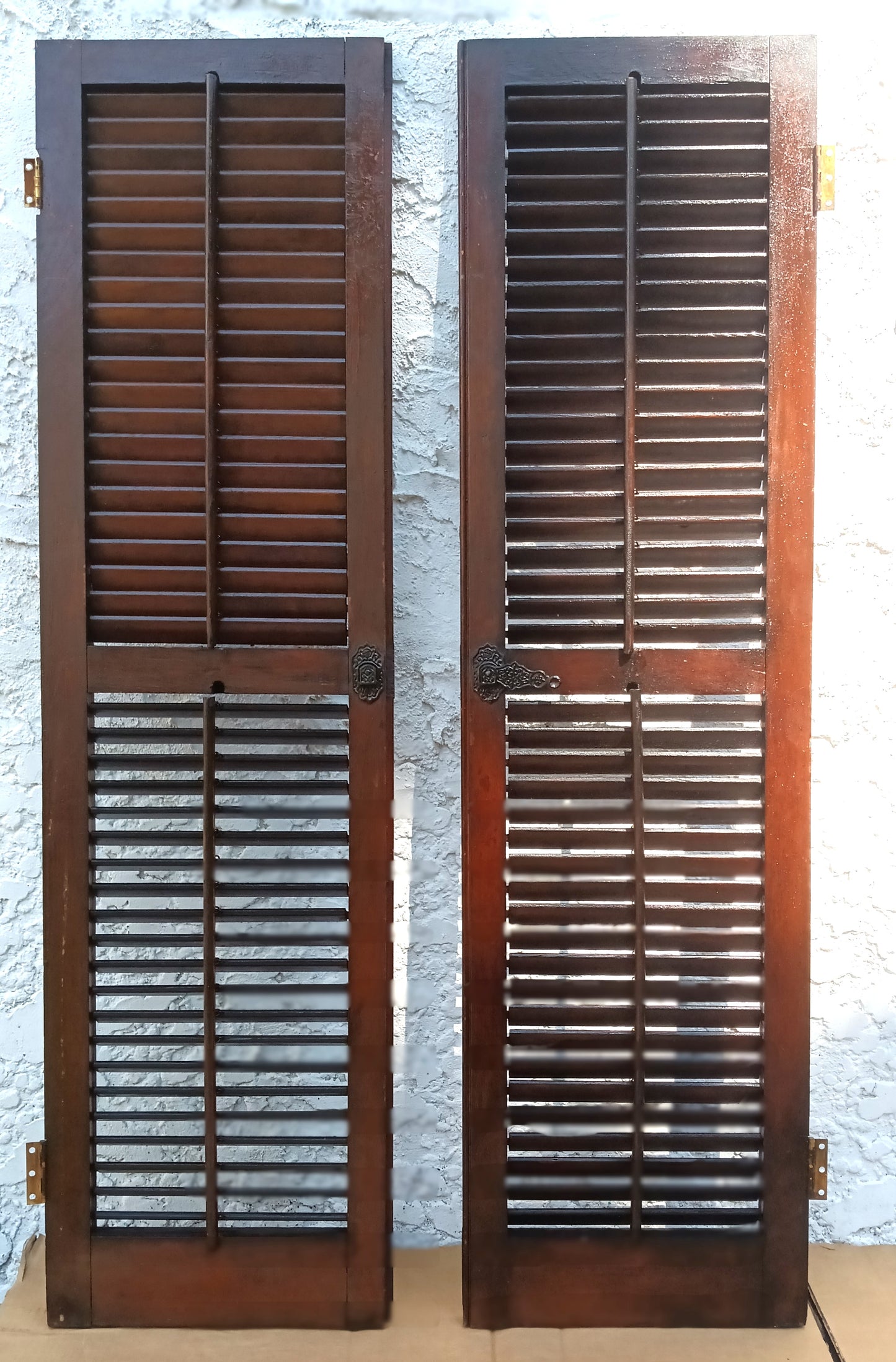 Antique Old Reclaimed Salvaged SOLID Wood Wooden Interior Window Pair Shutters 2 Panels Country Rustic Décor 22" W x 40 3/4” H