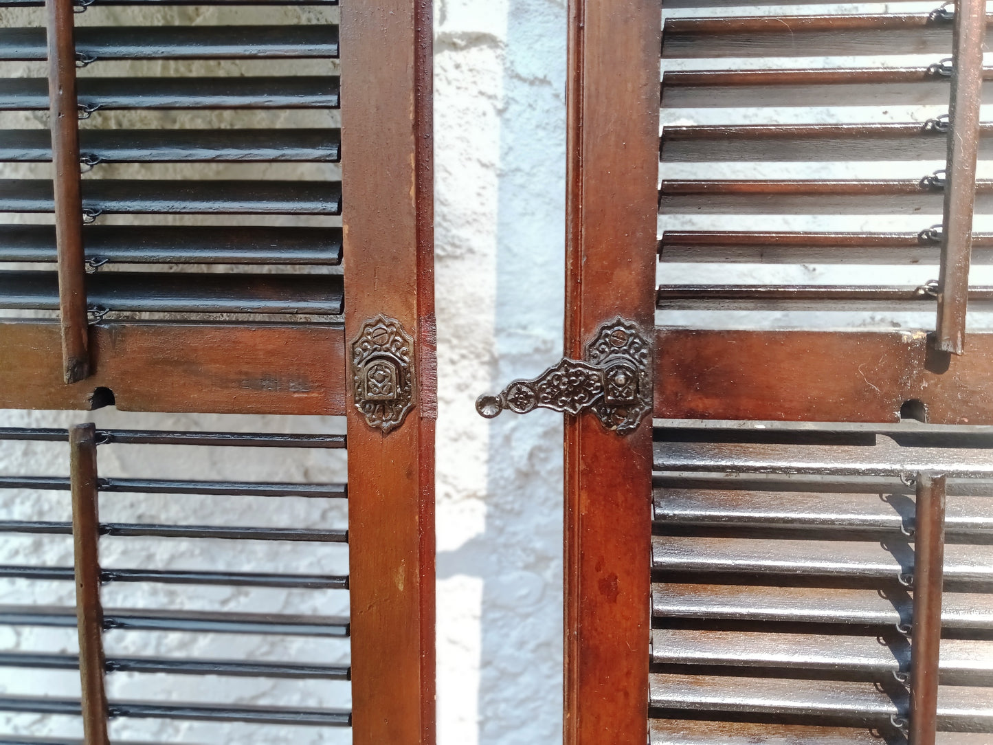 Antique Old Reclaimed Salvaged SOLID Wood Wooden Interior Window Pair Shutters 2 Panels Country Rustic Décor 22" W x 40 3/4” H