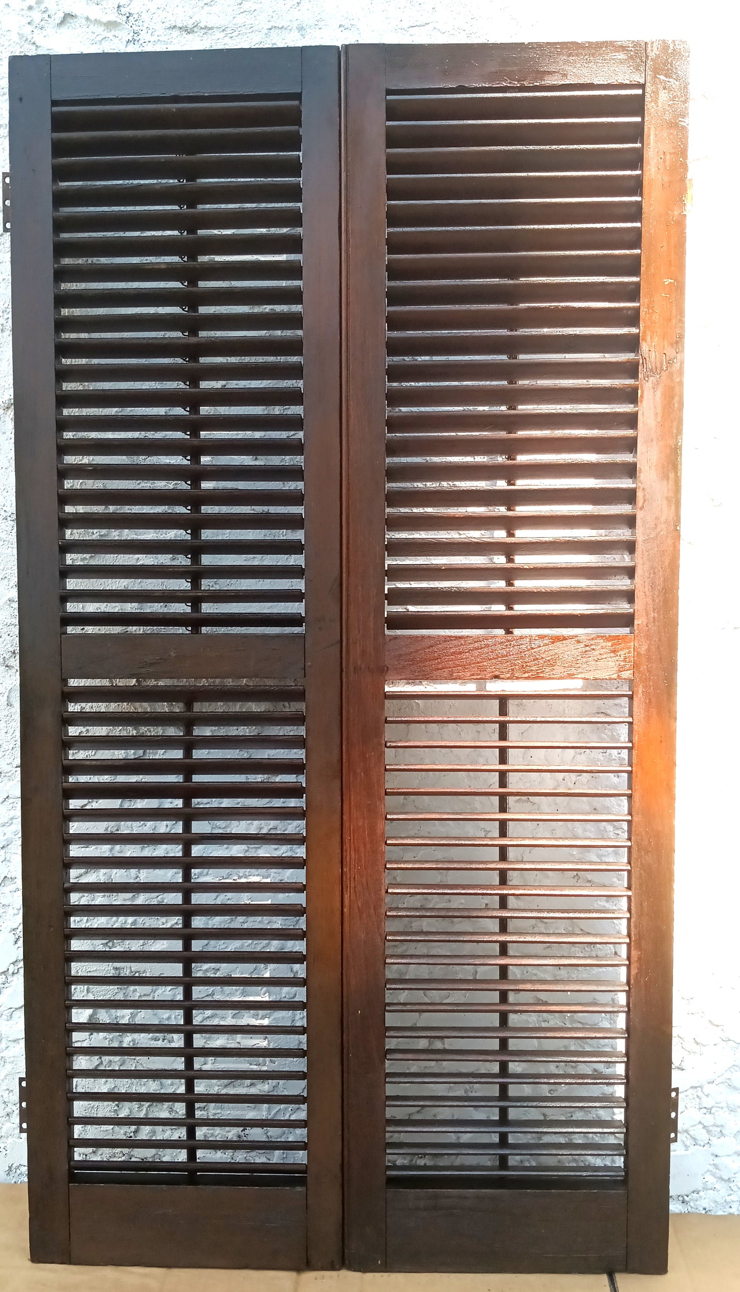 Antique Old Reclaimed Salvaged SOLID Wood Wooden Interior Window Pair Shutters 2 Panels Country Rustic Décor 22" W x 40 3/4” H