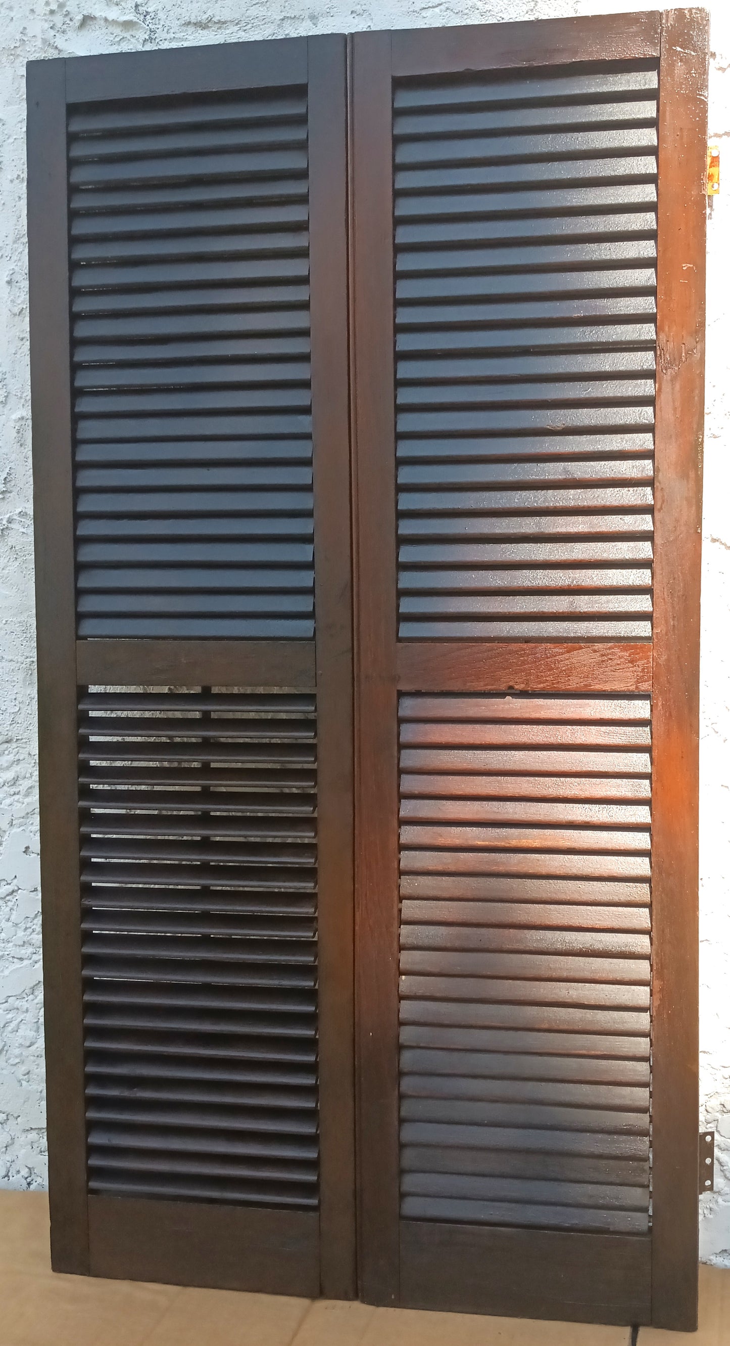 Antique Old Reclaimed Salvaged SOLID Wood Wooden Interior Window Pair Shutters 2 Panels Country Rustic Décor 22" W x 40 3/4” H