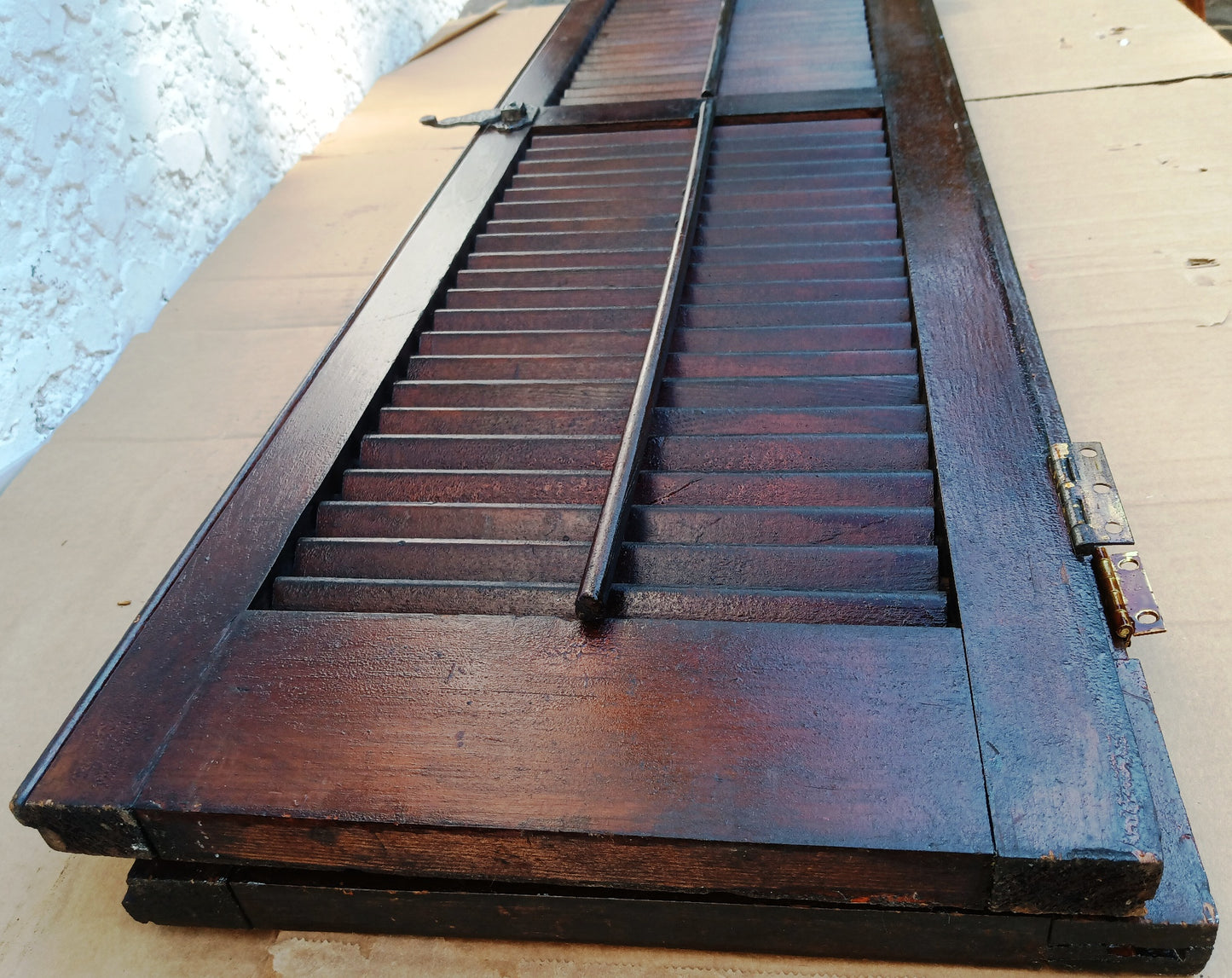 Antique Old Reclaimed Salvaged SOLID Wood Wooden Interior Window Pair Shutters 2 Panels Country Rustic Décor 22" W x 40 3/4” H