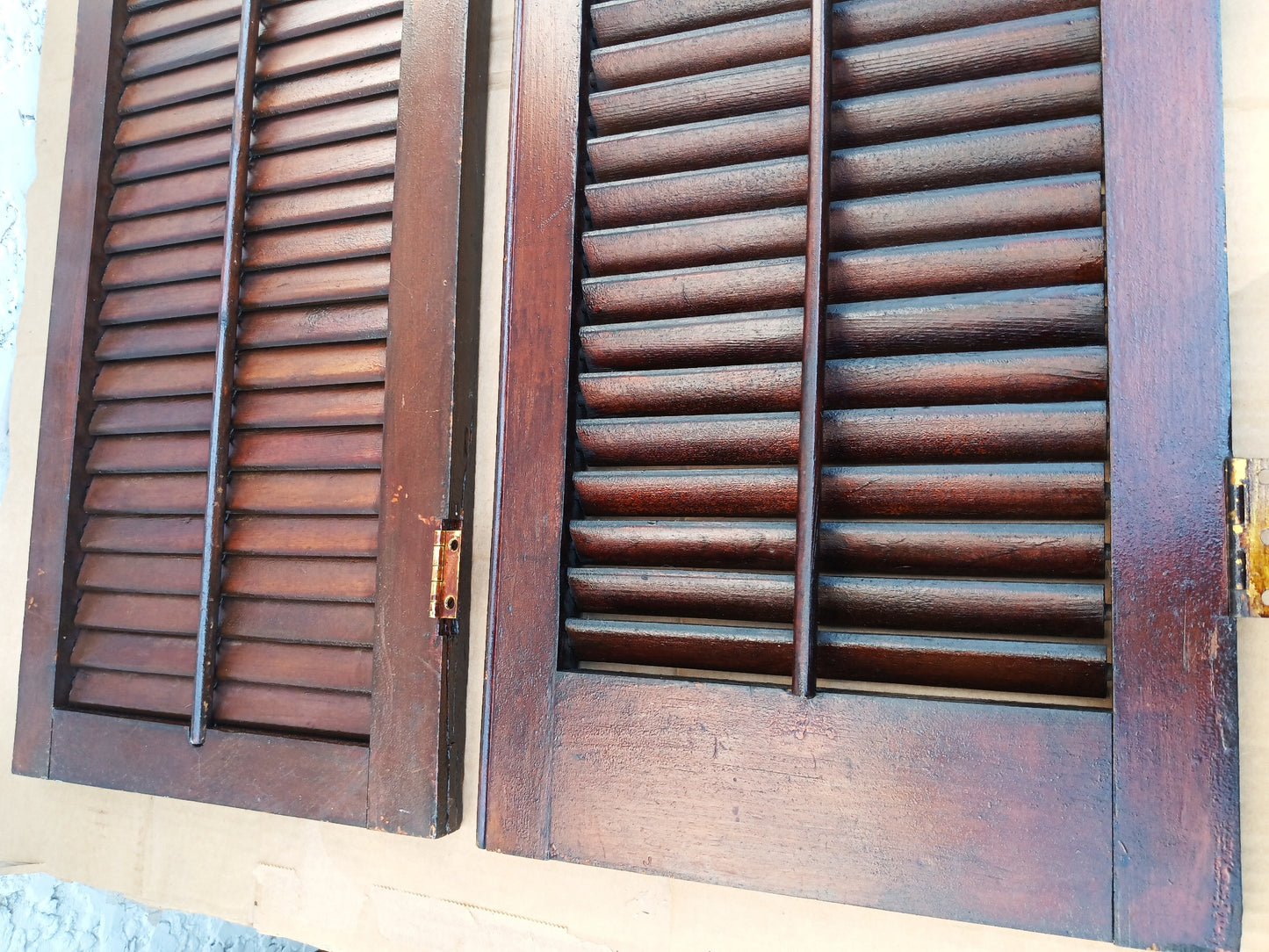 Antique Old Reclaimed Salvaged SOLID Wood Wooden Interior Window Pair Shutters 2 Panels Country Rustic Décor 22" W x 40 3/4” H