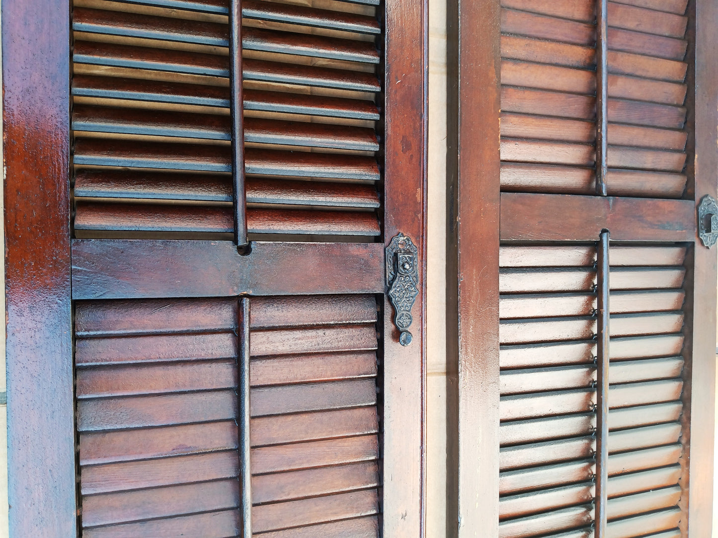 Antique Old Reclaimed Salvaged SOLID Wood Wooden Interior Window Pair Shutters 2 Panels Country Rustic Décor 22" W x 40 3/4” H