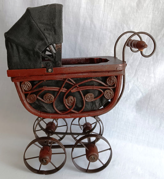 Vintage Miniature Baby Doll Pram Carriage Stroller Buggy Collectible Toy Shabby Chic French Decor