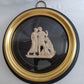 Pair Sungott Art Studios NY Neoclassical Bisque Porcelain Bas Relief Wall Plaques Wood Gilt Domed Glass Hollywood Regency