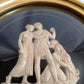 Pair Sungott Art Studios NY Neoclassical Bisque Porcelain Bas Relief Wall Plaques Wood Gilt Domed Glass Hollywood Regency