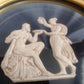 Pair Sungott Art Studios NY Neoclassical Bisque Porcelain Bas Relief Wall Plaques Wood Gilt Domed Glass Hollywood Regency
