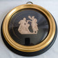 Pair Sungott Art Studios NY Neoclassical Bisque Porcelain Bas Relief Wall Plaques Wood Gilt Domed Glass Hollywood Regency