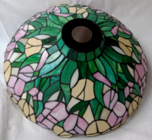 Vintage Tiffany Style-Stained Slag Glass Lampshade Floral Design Pendant Floor Table Lamp Replacement DIY Lighting Project 15” D
