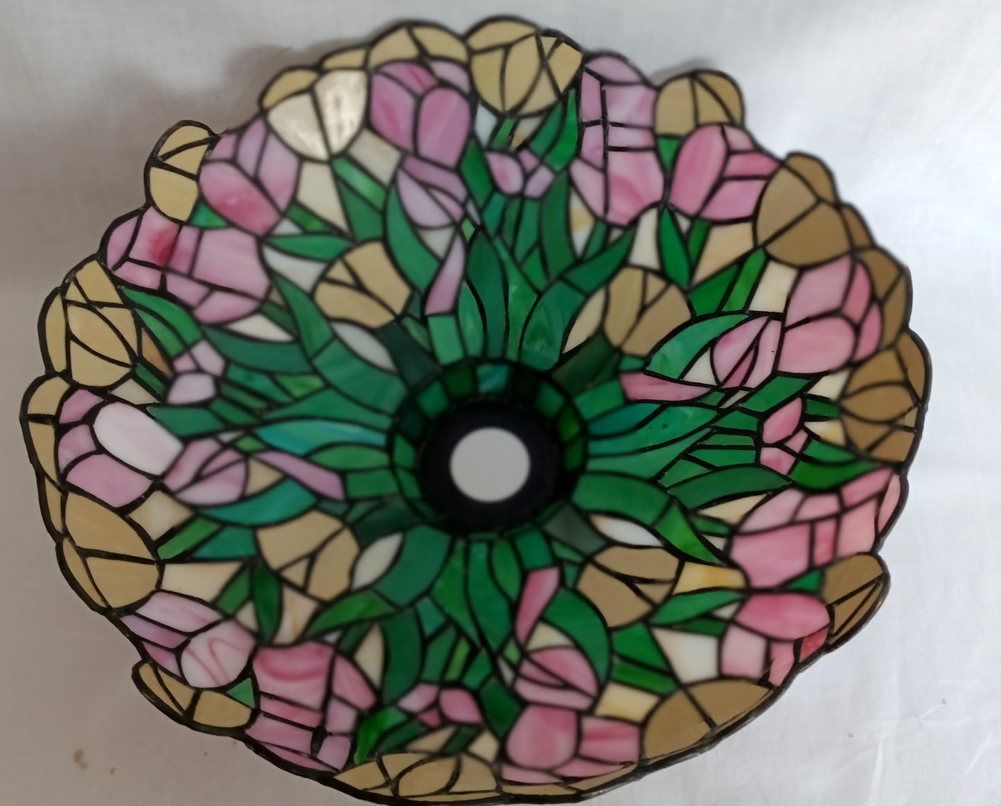 Vintage Tiffany Style-Stained Slag Glass Lampshade Floral Design Pendant Floor Table Lamp Replacement DIY Lighting Project 15” D
