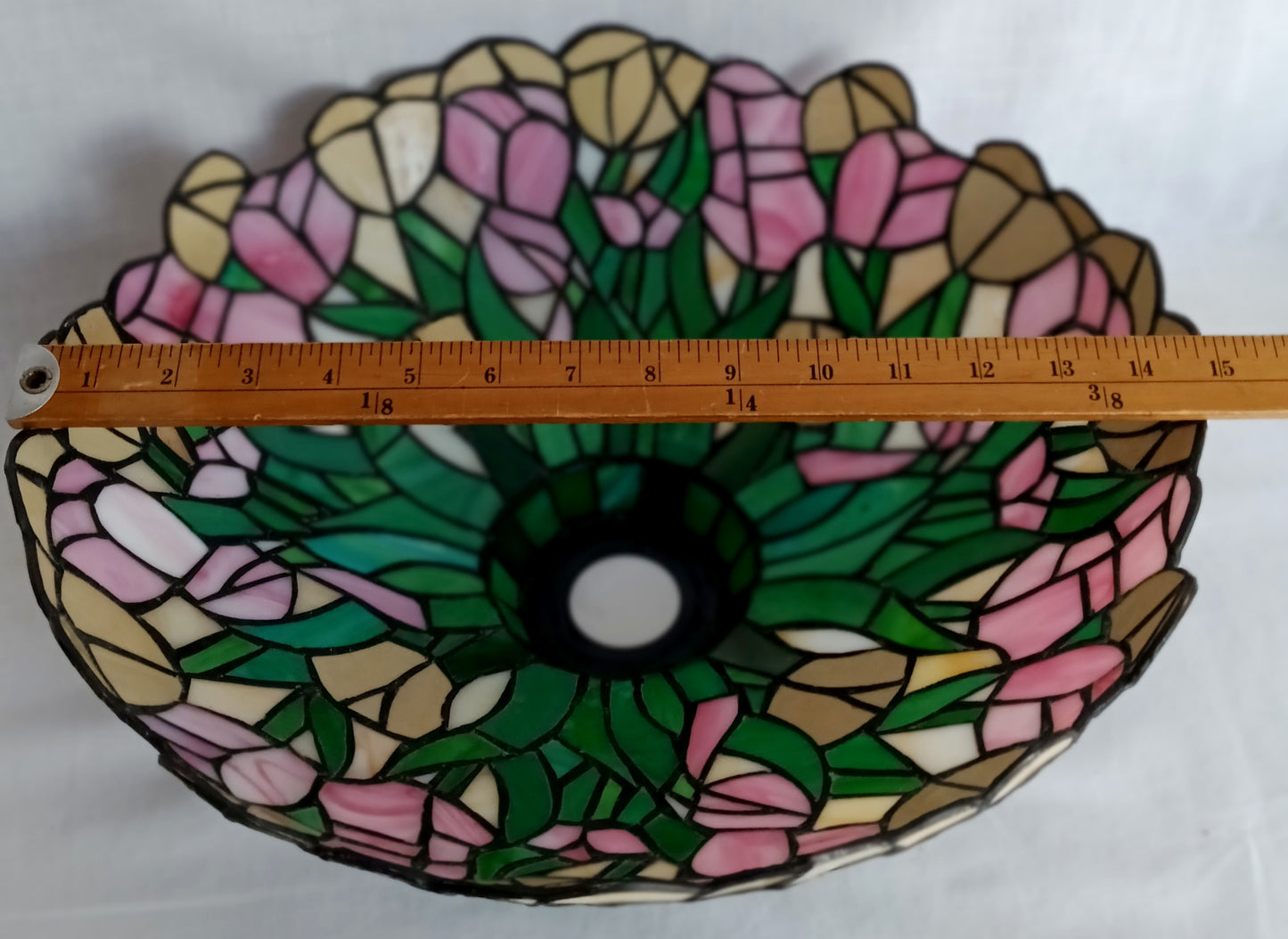 Vintage Tiffany Style-Stained Slag Glass Lampshade Floral Design Pendant Floor Table Lamp Replacement DIY Lighting Project 15” D