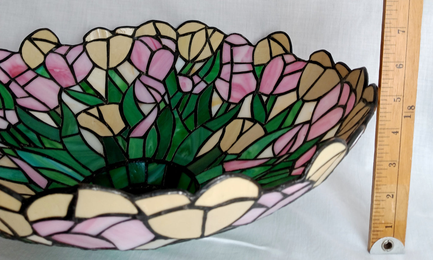 Vintage Tiffany Style-Stained Slag Glass Lampshade Floral Design Pendant Floor Table Lamp Replacement DIY Lighting Project 15” D