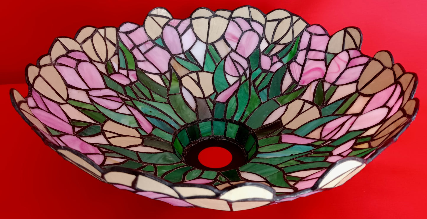 Vintage Tiffany Style-Stained Slag Glass Lampshade Floral Design Pendant Floor Table Lamp Replacement DIY Lighting Project 15” D