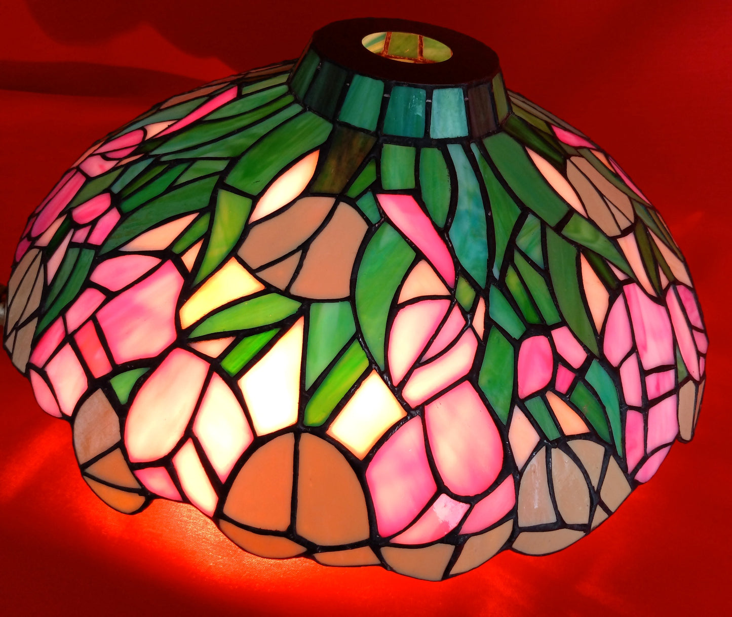 Vintage Tiffany Style-Stained Slag Glass Lampshade Floral Design Pendant Floor Table Lamp Replacement DIY Lighting Project 15” D