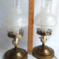 Vintage Pair MCM Electric Hurricane Table Lamps Frosted Clear Glass Globe Etched Grape Leaf Design Brass Finish Metal Retro Lighting