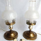 Vintage Pair MCM Electric Hurricane Table Lamps Frosted Clear Glass Globe Etched Grape Leaf Design Brass Finish Metal Retro Lighting
