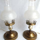 Vintage Pair MCM Electric Hurricane Table Lamps Frosted Clear Glass Globe Etched Grape Leaf Design Brass Finish Metal Retro Lighting