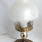 Vintage Pair MCM Electric Hurricane Table Lamps Frosted Clear Glass Globe Etched Grape Leaf Design Brass Finish Metal Retro Lighting