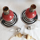 Vintage Set of 2 MCM Space Age Atomic Style Accent Mini Table Lamps Red Orb Ceramic Chrome Finish Base Fabric Lampshade Retro Lighting