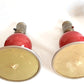 Vintage Set of 2 MCM Space Age Atomic Style Accent Mini Table Lamps Red Orb Ceramic Chrome Finish Base Fabric Lampshade Retro Lighting