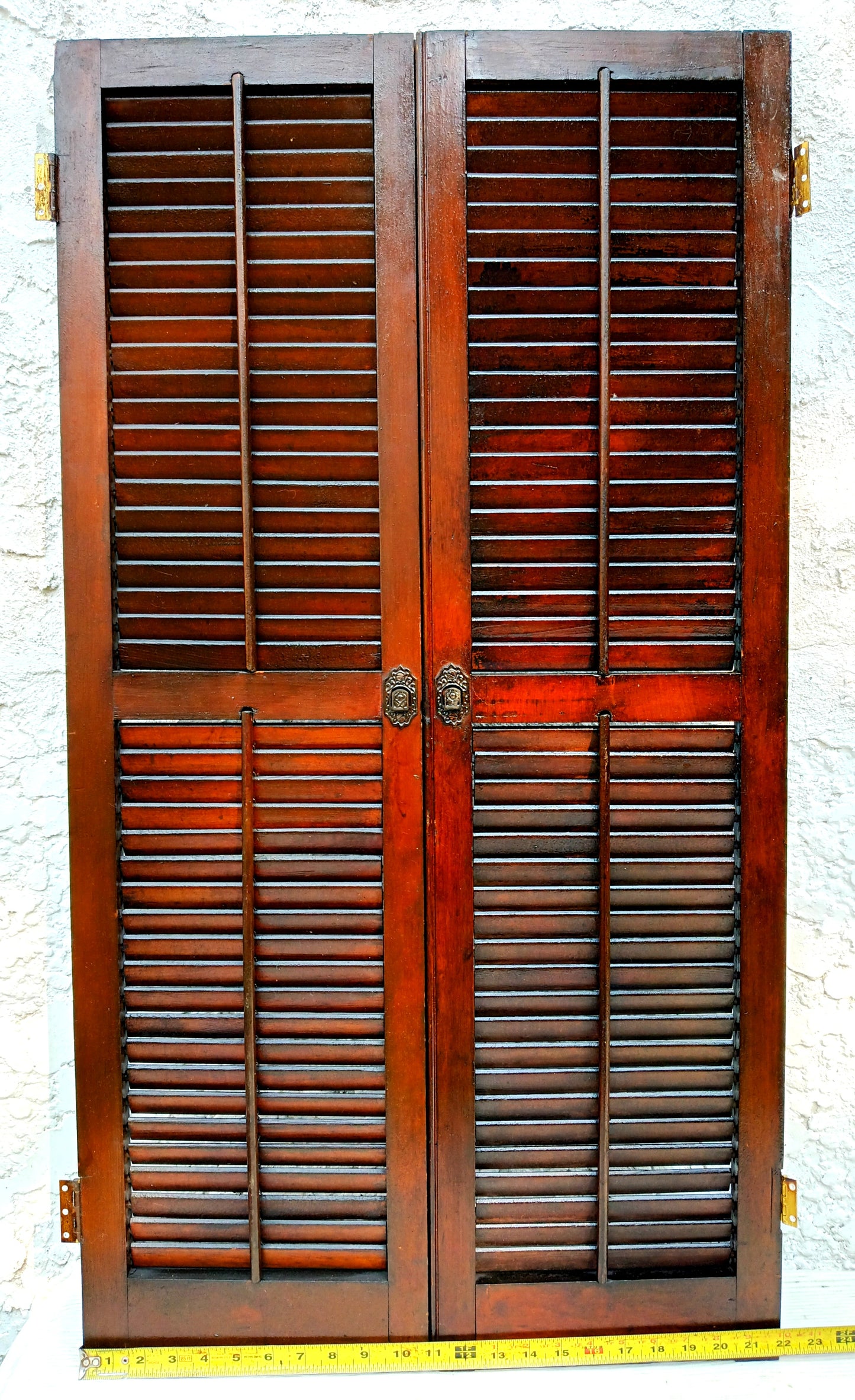 Antique Old Reclaimed Salvaged SOLID Wood Wooden Interior Window Pair Shutters 2 Panels Country Rustic Décor 22" W x 40 3/4” H