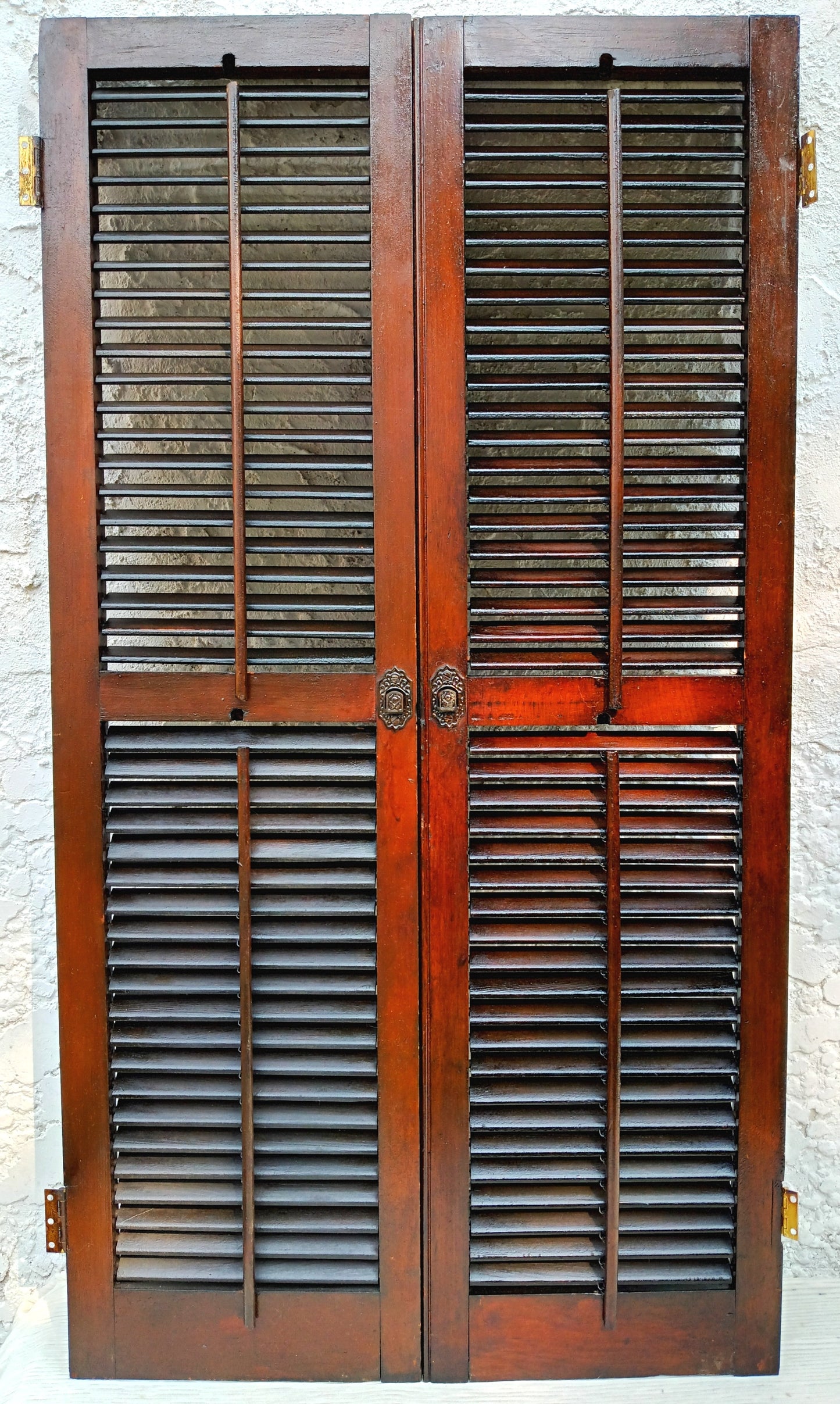 Antique Old Reclaimed Salvaged SOLID Wood Wooden Interior Window Pair Shutters 2 Panels Country Rustic Décor 22" W x 40 3/4” H