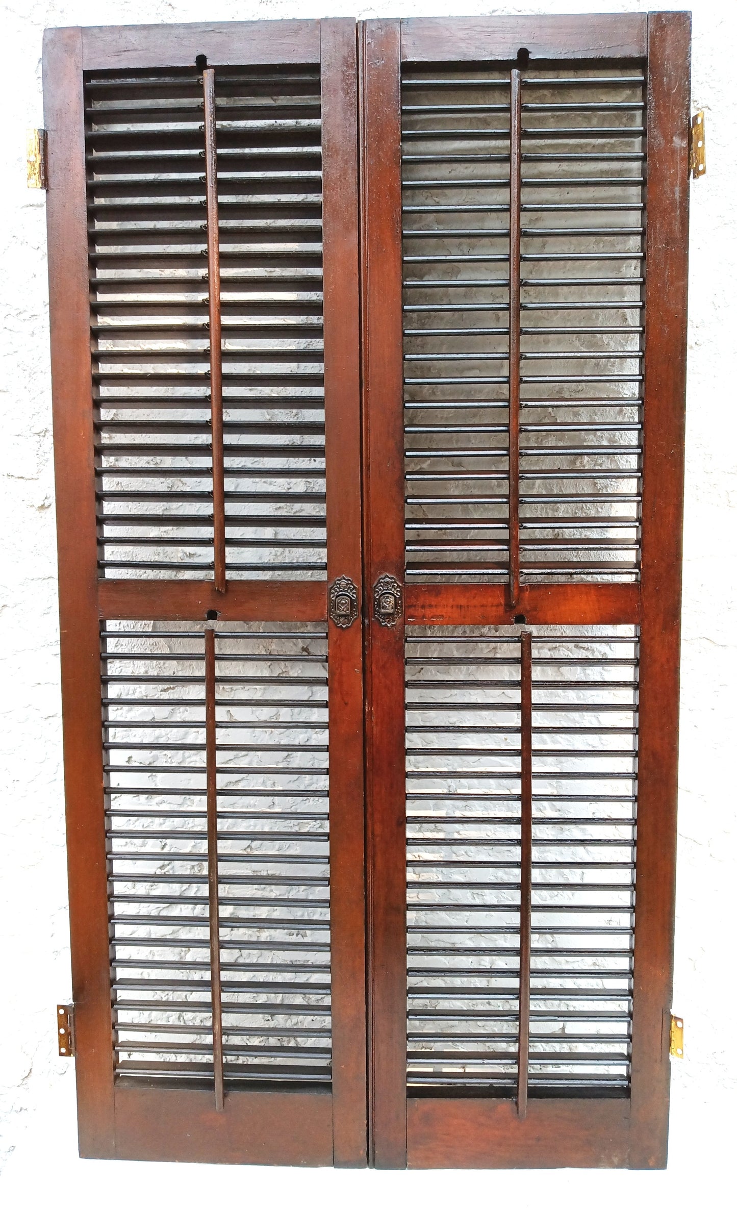 Antique Old Reclaimed Salvaged SOLID Wood Wooden Interior Window Pair Shutters 2 Panels Country Rustic Décor 22" W x 40 3/4” H