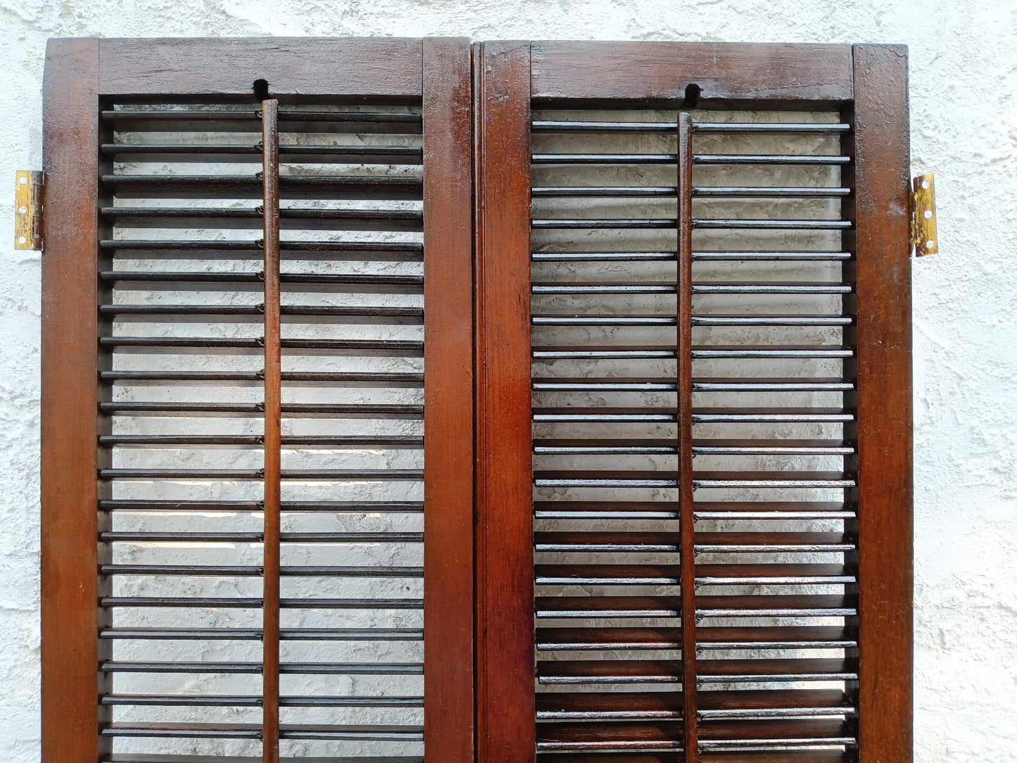 Antique Old Reclaimed Salvaged SOLID Wood Wooden Interior Window Pair Shutters 2 Panels Country Rustic Décor 22" W x 40 3/4” H