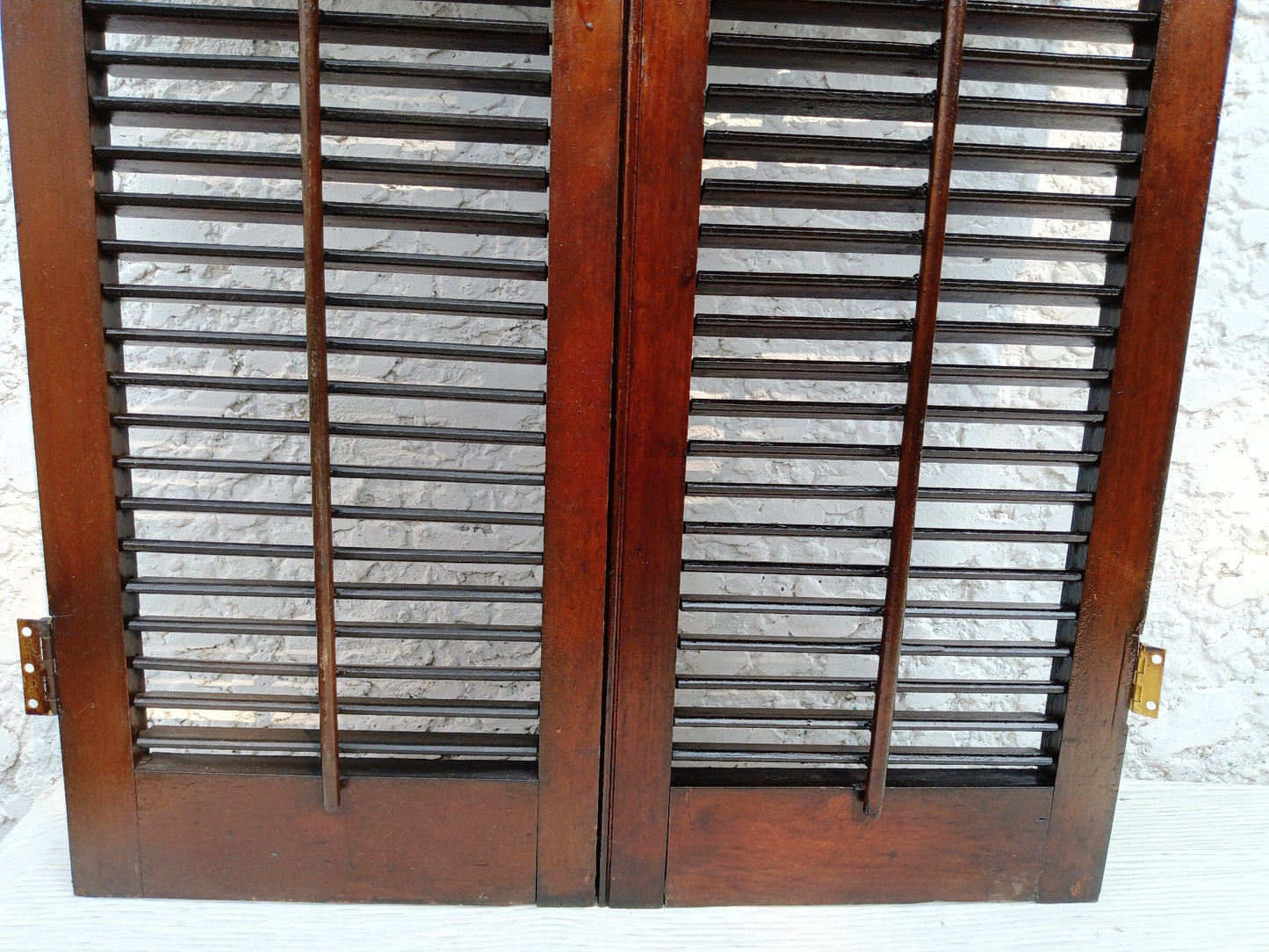 Antique Old Reclaimed Salvaged SOLID Wood Wooden Interior Window Pair Shutters 2 Panels Country Rustic Décor 22" W x 40 3/4” H