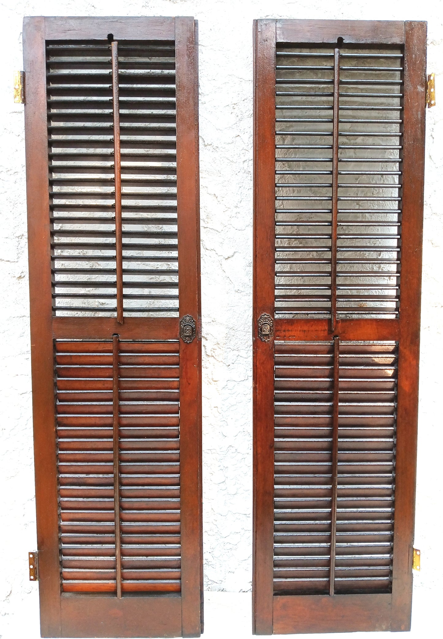 Antique Old Reclaimed Salvaged SOLID Wood Wooden Interior Window Pair Shutters 2 Panels Country Rustic Décor 22" W x 40 3/4” H