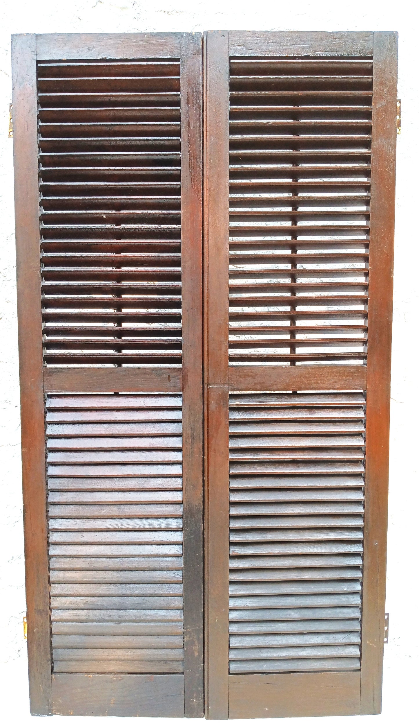 Antique Old Reclaimed Salvaged SOLID Wood Wooden Interior Window Pair Shutters 2 Panels Country Rustic Décor 22" W x 40 3/4” H