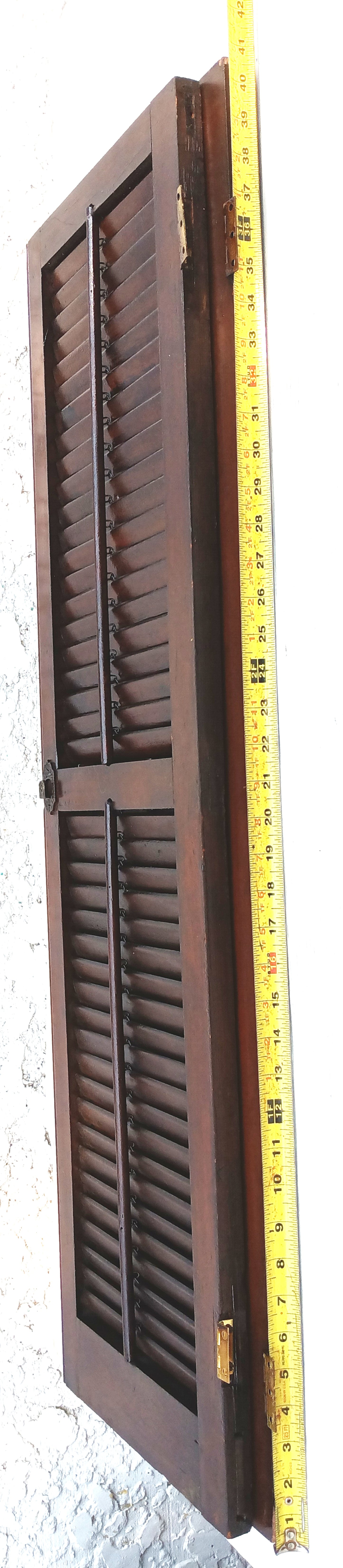 Antique Old Reclaimed Salvaged SOLID Wood Wooden Interior Window Pair Shutters 2 Panels Country Rustic Décor 22" W x 40 3/4” H