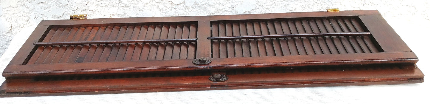Antique Old Reclaimed Salvaged SOLID Wood Wooden Interior Window Pair Shutters 2 Panels Country Rustic Décor 22" W x 40 3/4” H