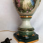 Vintage MCM George Martha Washington Style Porcelain Gilt Urn Tall Table Lamp 3 Way French Rococo Courting Couple Design Harp Finial