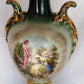 Vintage MCM George Martha Washington Style Porcelain Gilt Urn Tall Table Lamp 3 Way French Rococo Courting Couple Design Harp Finial