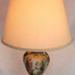 Vintage MCM George Martha Washington Style Porcelain Gilt Urn Tall Table Lamp 3 Way French Rococo Courting Couple Design Harp Finial