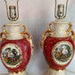Vintage Pair Hollywood Regency MCM George Martha Washington Style Ceramic Porcelain Gilt Urn Tall Table Lamps Courting Couple Harp Finial