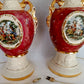 Vintage Pair Hollywood Regency MCM George Martha Washington Style Ceramic Porcelain Gilt Urn Tall Table Lamps Courting Couple Harp Finial