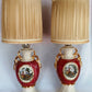 Vintage Pair Hollywood Regency MCM George Martha Washington Style Ceramic Porcelain Gilt Urn Tall Table Lamps Courting Couple Harp Finial