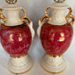 Vintage Pair Hollywood Regency MCM George Martha Washington Style Ceramic Porcelain Gilt Urn Tall Table Lamps Courting Couple Harp Finial