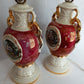 Vintage Pair Hollywood Regency MCM George Martha Washington Style Ceramic Porcelain Gilt Urn Tall Table Lamps Courting Couple Harp Finial