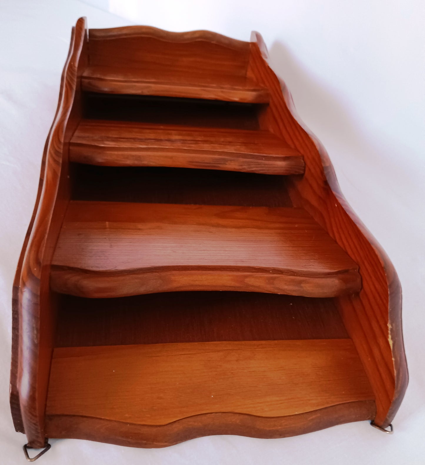 Vintage Kamenstein Wooden Vertical Wall Hanging 3 Tier Letter Mail Organizer Brown Finish Scallop Side Panels-Thailand