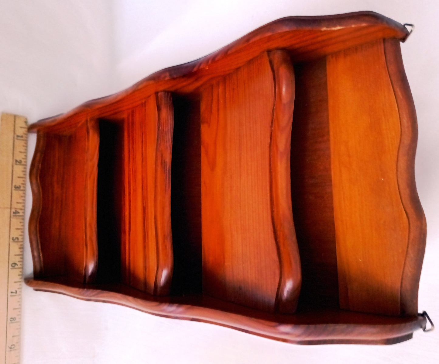 Vintage Kamenstein Wooden Vertical Wall Hanging 3 Tier Letter Mail Organizer Brown Finish Scallop Side Panels-Thailand